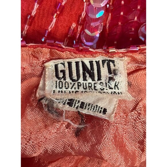 Vintage Gunit 80s Red Beaded Fringe Cocktail Dress With Open Back & High Necklin - Picture 9 of 12